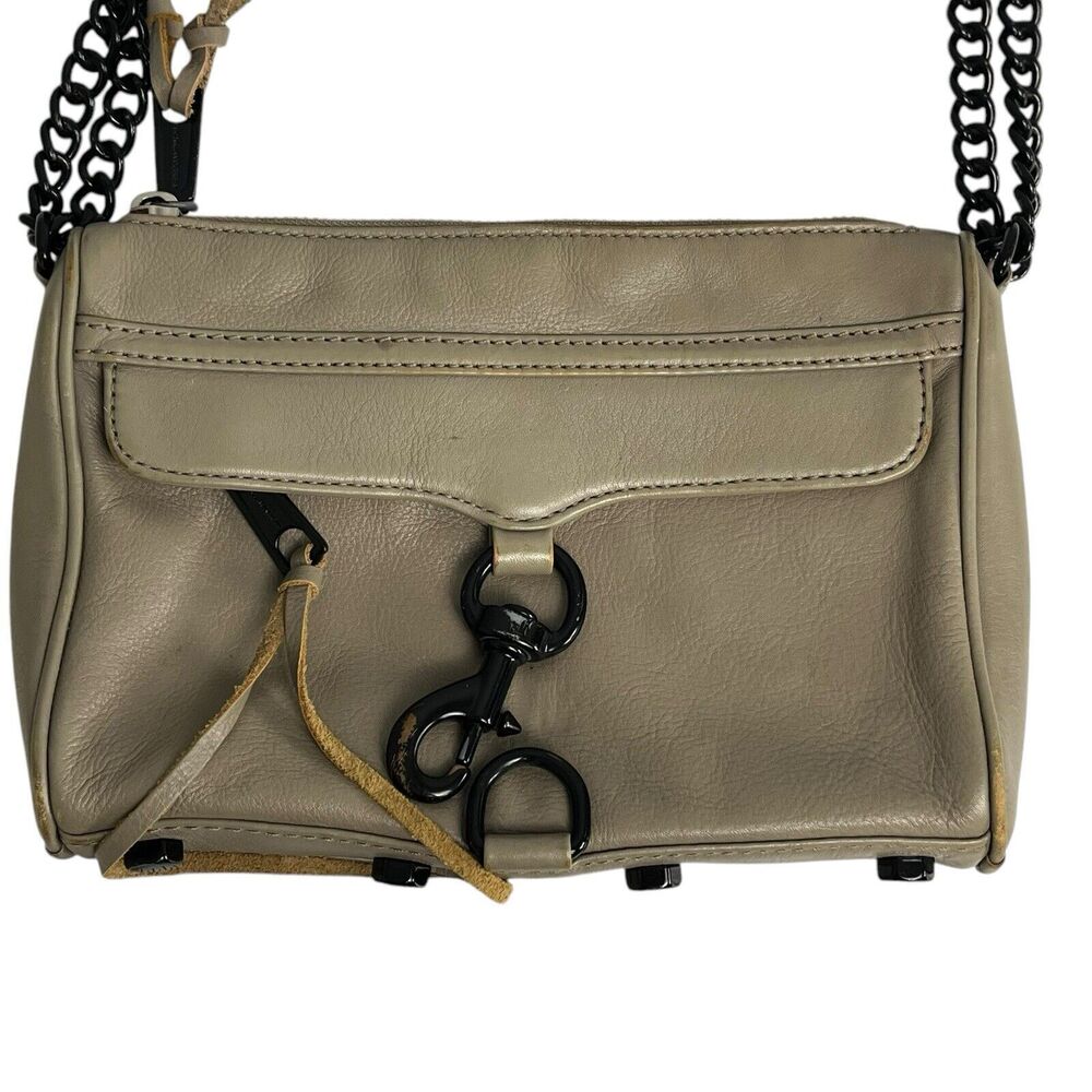 REBECCA MINKOFF Mac M.A.C. Leather Crossbody Shoulder Bag Purse Gray Chain - Picture 10 of 12